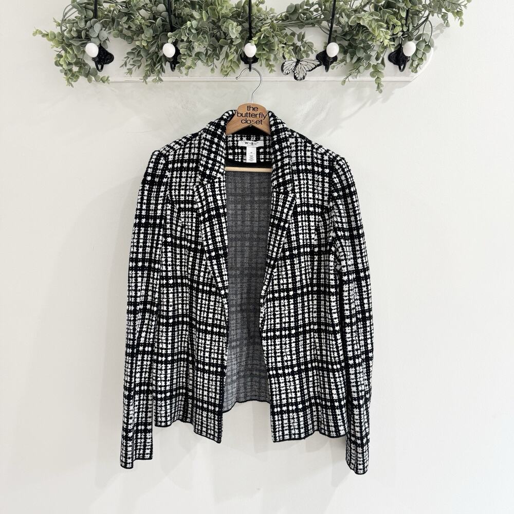 White House Black Market black and white plaid tweed sweater blazer Medium
